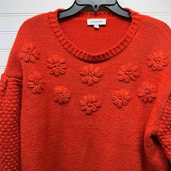 Caligraphie Orange Multi Textured Knit Sweater Size L - Picture 3 of 11